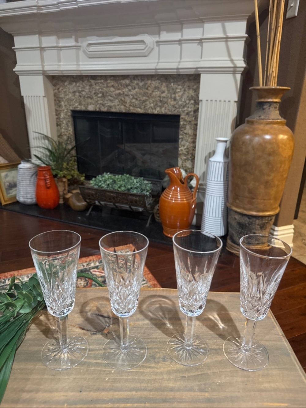 Set of 4 WATERFORD CRYSTAL Lismore Champagne Flutes Wine Glasses IRELAND